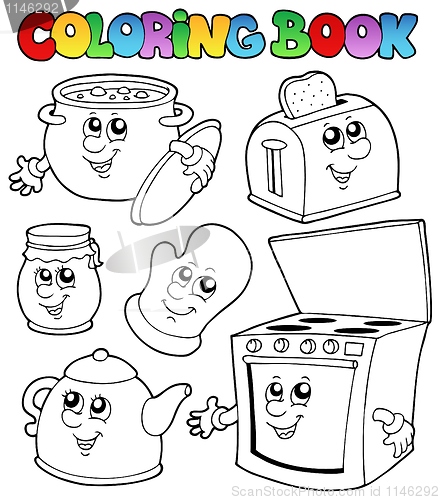 Image of Coloring book with kitchen cartoons