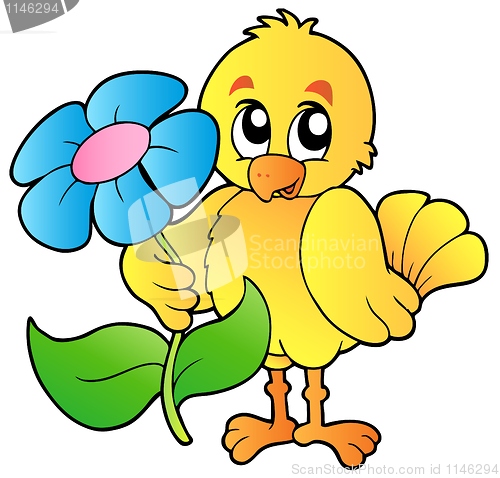 Image of Chicken holding big flower