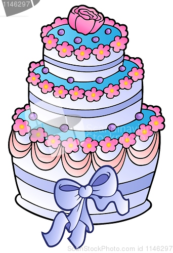 Image of Wedding cake with ribbon