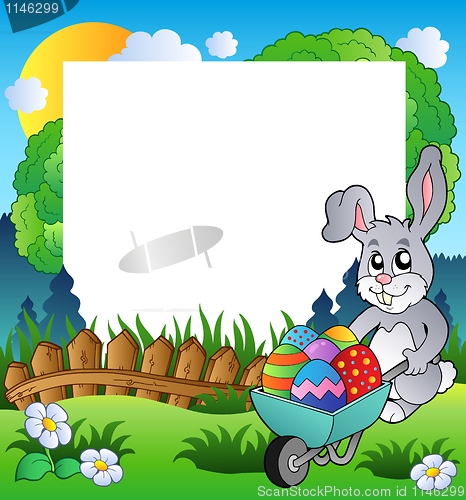 Image of Easter frame with bunny and barrow
