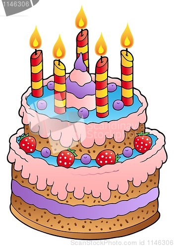 Image of Cake with candles and strawberries