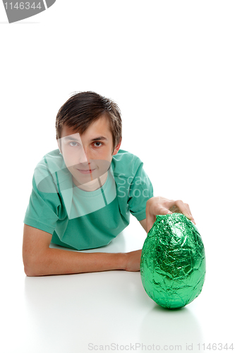 Image of Boy with a large easter egg