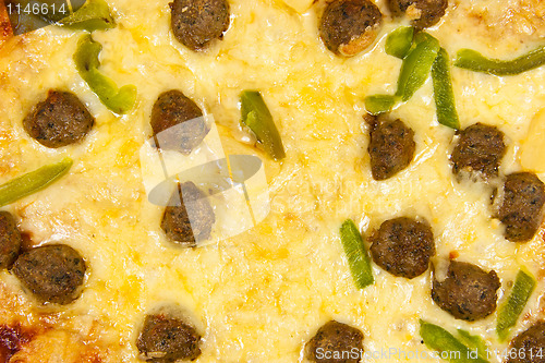 Image of Meatball pizza-closeup