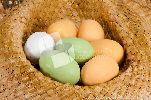 Image of Easter eggs in  a hat