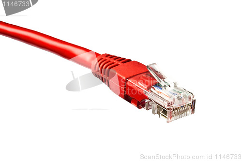Image of Red network plug isolated on white 