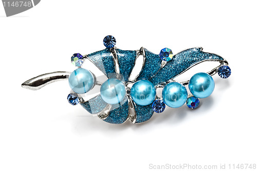 Image of Beautiful Blue Brooch Isolated On White