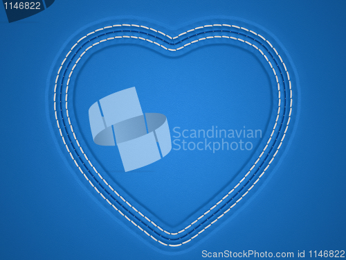 Image of Blue stitched heart shape on leather background