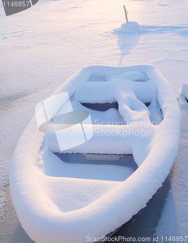 Image of Boat Under Snow In Finland