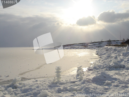 Image of Frozen sea landscape with ice sculptures in Finland