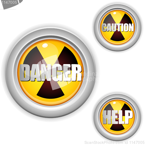 Image of Radioactive Danger Yellow Button. Caution Radiation