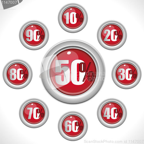 Image of Glossy Red Sale Buttons Percentage Numbers