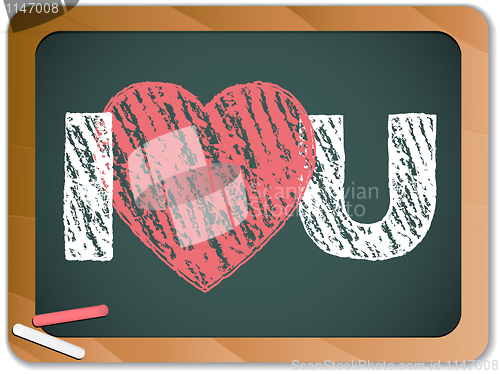 Image of Blackboard with I Love Heart You Message written with Chalk