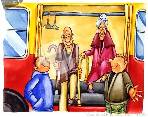 Image of kind boys on bus stop