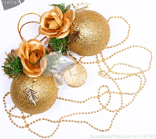 Image of Christmas card with golden balls and candle