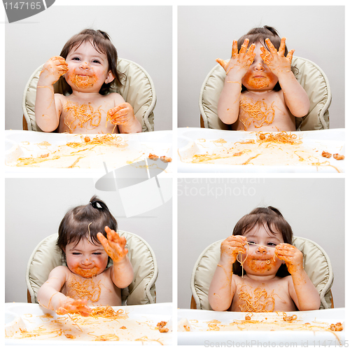 Image of Happy baby funny messy eater