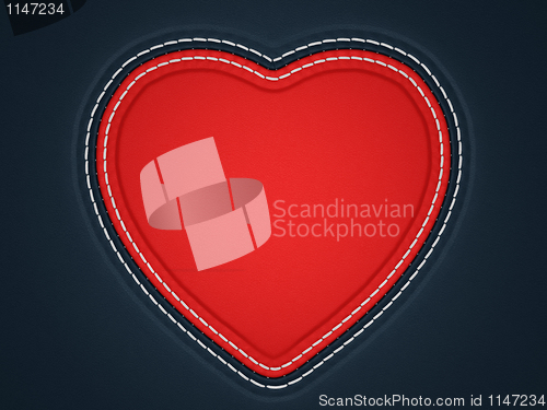 Image of Red stitched heart shape on black leather