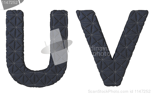 Image of Luxury black stitched leather font U V letters