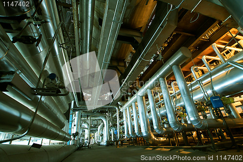 Image of Industrial zone, Steel pipelines, valves and ladders