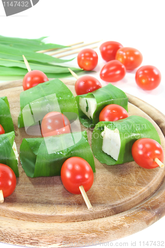 Image of Feta cheese in wild garlic coat