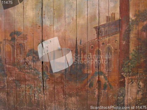 Image of Graffiti on wooden gate - Provence, France.