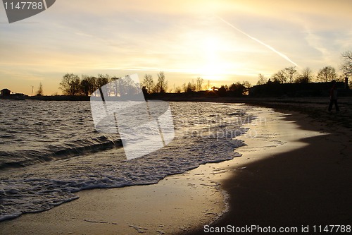 Image of Gold winter sea sunset in Finland