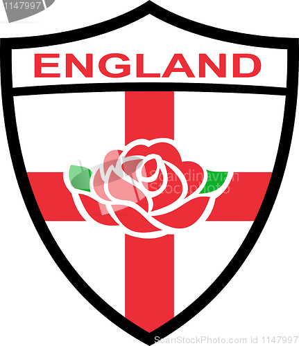 Image of red English rose  shield with flag of England