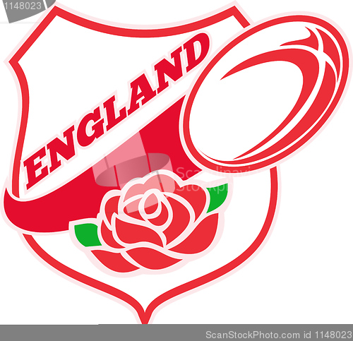 Image of English rose inside shield with rugby ball