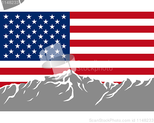 Image of Mountains with flag of USA