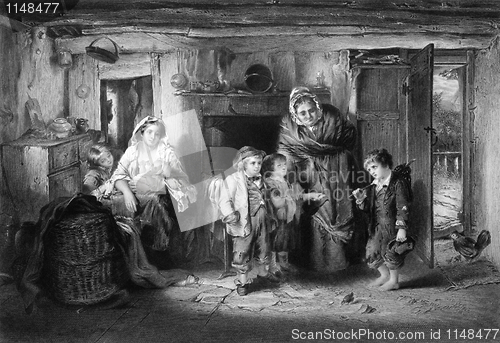 Image of Poor Orphan Boy Begs at Cottage Door