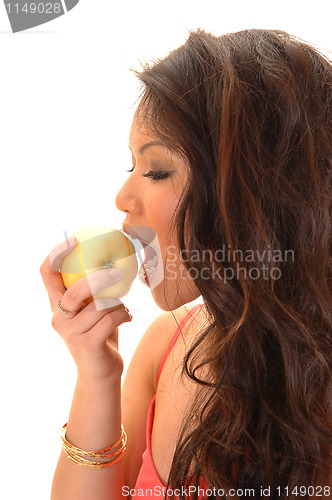 Image of Girl eating apple.