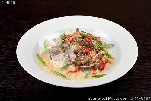 Image of sliced beef roasted with vegetables