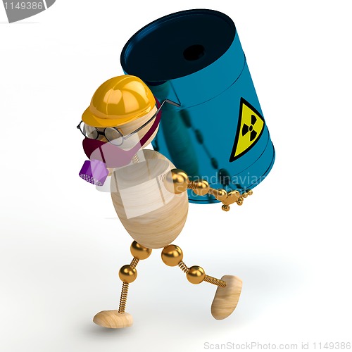 Image of 3d wood man with a radioactive waste