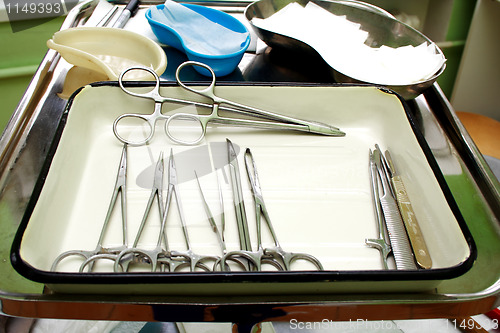 Image of Surgical instruments in a steel tray