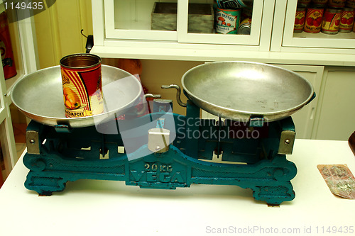 Image of Blue old scales with a jar