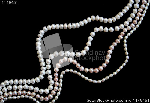 Image of White and pink pearls on the black silk