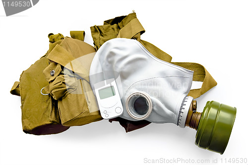 Image of Gas mask with carrying case and a radiometer