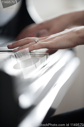 Image of Close-up of girl's hands on piano keyboard