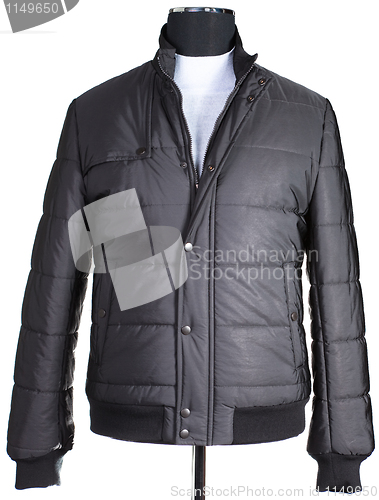 Image of Black men's warm jacket is dressed a mannequin.