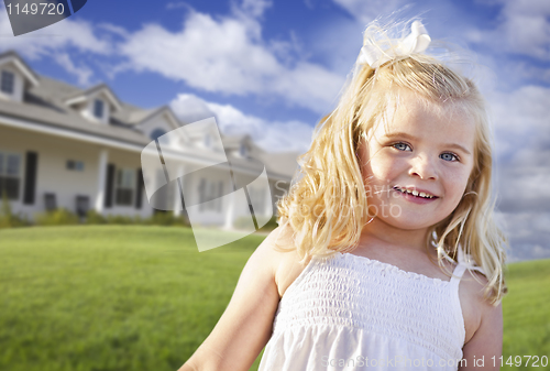 Image of Cute Smiling Girl Playing in Front Yard