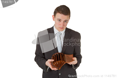 Image of Man showing empty wallet