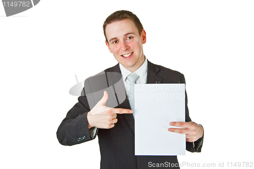 Image of Young businessman with white paper 