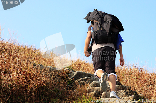 Image of Sport hiking in mountains, walking and backpacking 