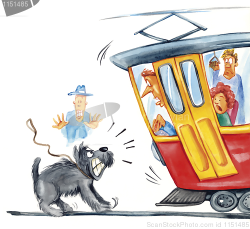 Image of dog attacking the tram