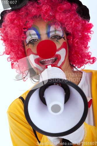 Image of Funny clown with a megaphone