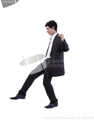Image of Businessman walking with fear