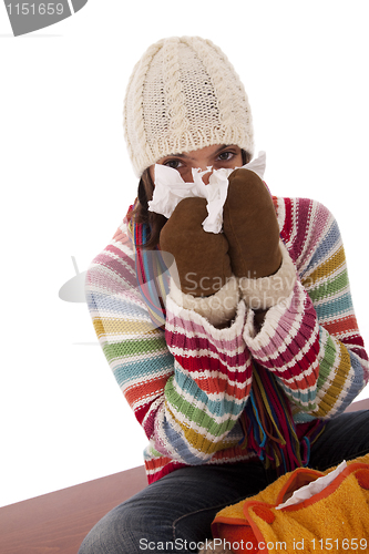 Image of woman with flu symptoms