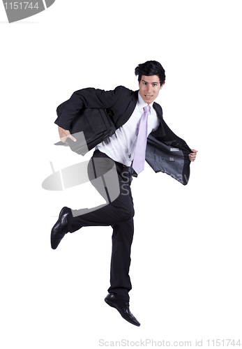 Image of Happy businessman jumping