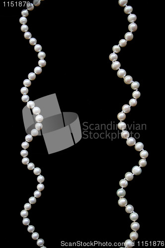 Image of White pearls on the black silk 