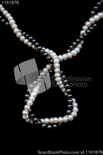 Image of White and black pearls on a black velvet 