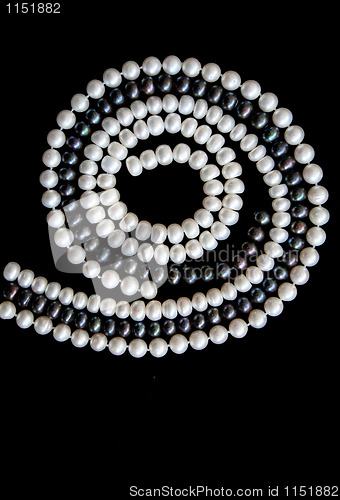 Image of White and black pearls on a black velvet